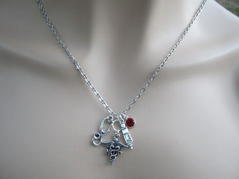 Nurse Practitioner Necklace, Personalized Birthstone Jewelry, NP Caduceus Necklace, Handmade in Saudi Arabia