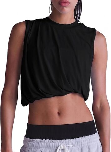 Womens Workout Tank Tops Running Tank Tops Summer Loose Twist Tank Tops Athletic Gym Crop Sleeveless Shirts in Saudi Arabia