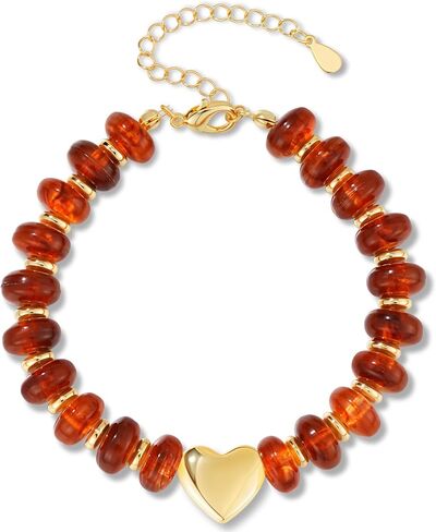 WEDDINEN Beaded Bracelet for Women Trendy Statement Chunky Big Vibrant Colorful Resin Bead Heart Bracelets Summer Beach Boho Vacation Jewelry for Women in Saudi Arabia