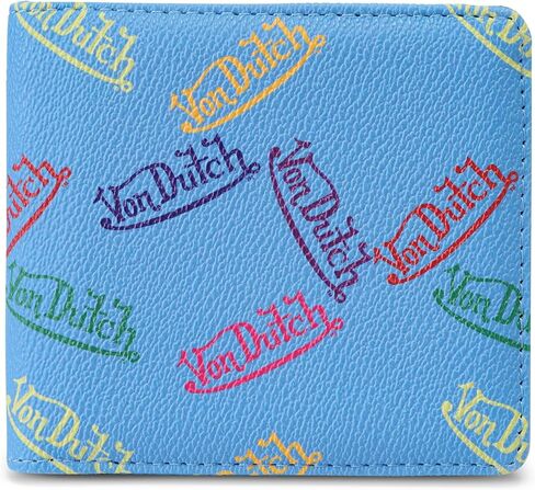 Von Dutch Bi-Fold Wallet, Vegan Leather, Slim Unisex Design for Men & Women (Classic Multi Logo, Blue) in Saudi Arabia