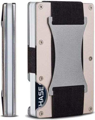 Leatherboss Slim Wallets for Mens Metal Wallet with Cash Strap Thin Minimalist Aluminum Credit Card Holder (Gray) in Kuwait