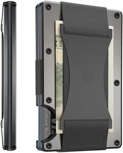 Leatherboss Slim Wallets for Mens Metal Wallet with Cash Strap Thin Minimalist Aluminum Credit Card Holder (Gray) in Kuwait