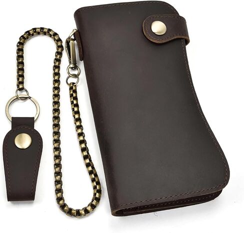 Retro Full-grain Genuine Leather Long Wallet Tiger Embossed Bi-fold Clutch Wallet with Anti-Theft Chain, Card Holder Zipper Coin Purse for Men, Brown in Saudi Arabia
