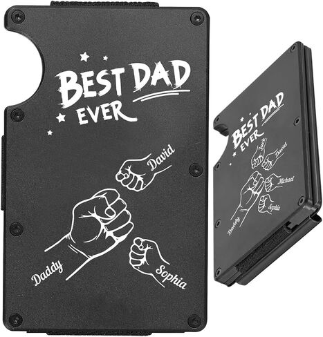 Custom RFID Wallet for Men Personalized 3-7 Name Best Dad Ever Mens Wallet with Money Clip for Fathers Day Carbon Fiber Slim Front Pocket Wallets for Husband Dad Gifts (Black Metal Wallet) in Saudi Arabia