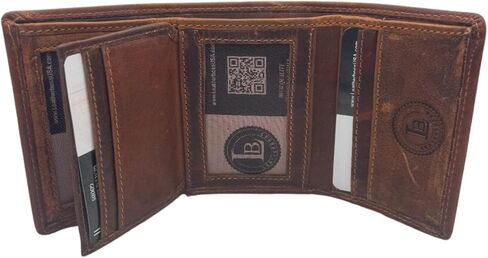 محفظة جلدية RFID كلاسيكية من Leatherboss للرجال - رفيعة ثنائية الطي مع حامل بطاقة الائتمان (بني) ثلاثي الطي مع غطاء in Kuwait