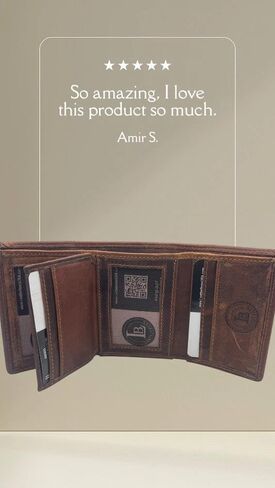 محفظة جلدية RFID كلاسيكية من Leatherboss للرجال - رفيعة ثنائية الطي مع حامل بطاقة الائتمان (بني) ثلاثي الطي مع غطاء in Kuwait