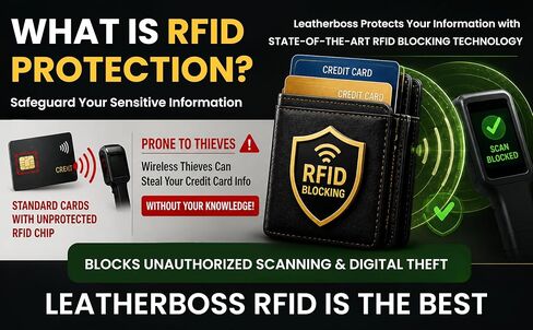 محفظة جلدية RFID كلاسيكية من Leatherboss للرجال - رفيعة ثنائية الطي مع حامل بطاقة الائتمان (بني) ثلاثي الطي مع غطاء in Kuwait