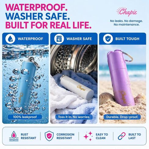 Chapie OG | Vacuum Insulated Lip Balm Keychain Holder, Prevents Melting & Messes | 3-Pack (Sunset Collection) in Saudi Arabia