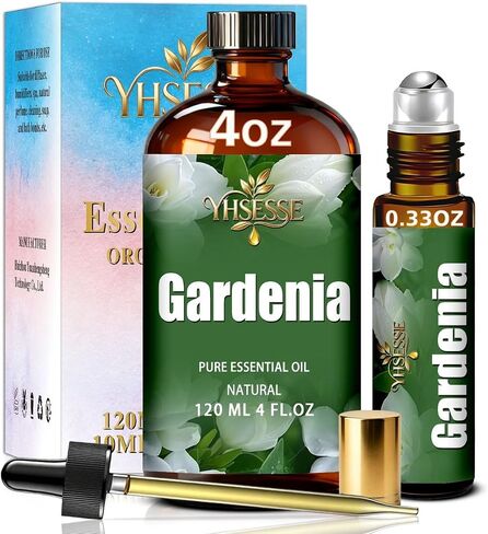 Gardenia Essential Oil, Gardenia Oil 4 Fl Oz 120ml for Diffuser Yoga Soap & Candle Making – with 0.33 Oz Roller Ball & Dropper YHSESSE Essential Oils in Kuwait