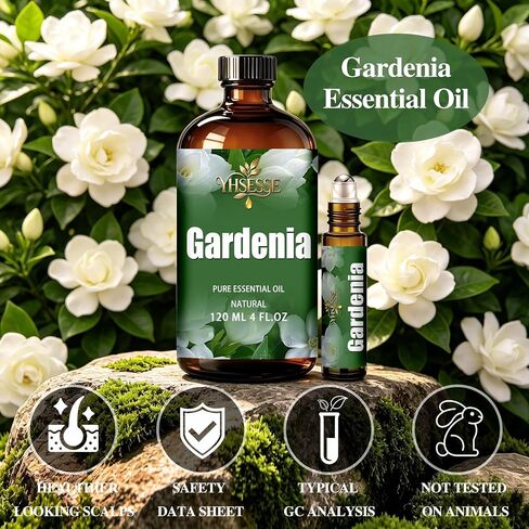 Gardenia Essential Oil, Gardenia Oil 4 Fl Oz 120ml for Diffuser Yoga Soap & Candle Making – with 0.33 Oz Roller Ball & Dropper YHSESSE Essential Oils in Kuwait