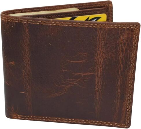 محفظة جلدية RFID كلاسيكية من Leatherboss للرجال - رفيعة ثنائية الطي مع حامل بطاقة الائتمان (بني) ثلاثي الطي مع غطاء in Kuwait