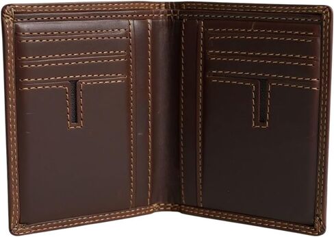 محفظة جلدية RFID كلاسيكية من Leatherboss للرجال - رفيعة ثنائية الطي مع حامل بطاقة الائتمان (بني) ثلاثي الطي مع غطاء in Kuwait