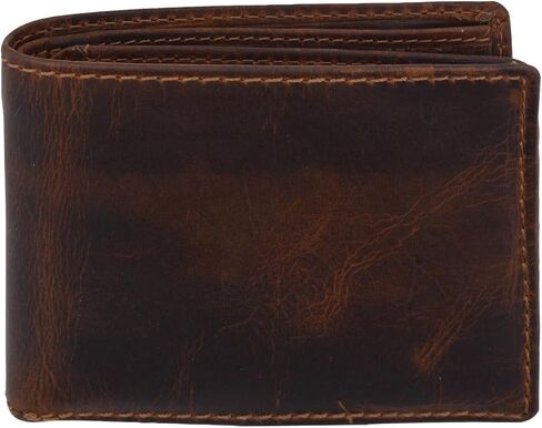 محفظة جلدية RFID كلاسيكية من Leatherboss للرجال - رفيعة ثنائية الطي مع حامل بطاقة الائتمان (بني) ثلاثي الطي مع غطاء in Kuwait