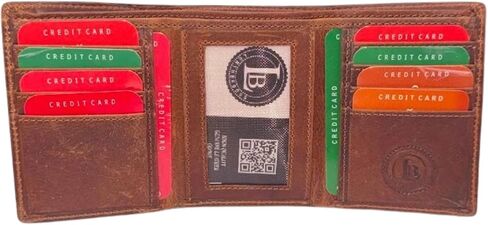 محفظة جلدية RFID كلاسيكية من Leatherboss للرجال - رفيعة ثنائية الطي مع حامل بطاقة الائتمان (بني) ثلاثي الطي مع غطاء in Kuwait