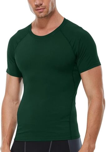 Yuerlian Men's Short Sleeve Compression Shirt, Quick Dry Athletic Base Layer Undershirt Workout Running Gym Sports Top in Saudi Arabia