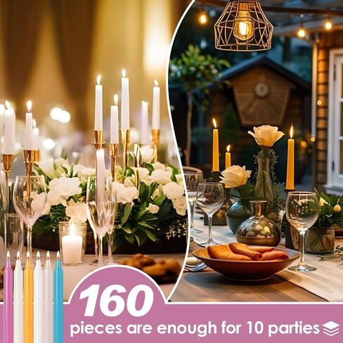 CHANGTIKEJI 160 Pack Spell Chime Candles 4 Inch Multi-Colored Taper Candles Sticks for Home Decor Kitchen Decor Wedding Decoration-16 Colors in Saudi Arabia
