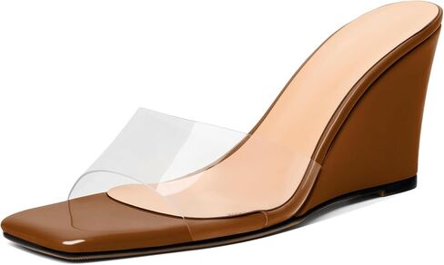 SAMMITOP Womens Clear Heels Sandals Square Open Toe Wedge Heel Sandals Slip On Heeled Mules Summer Dress Slipper Shoes 3.5 Inch in Kuwait