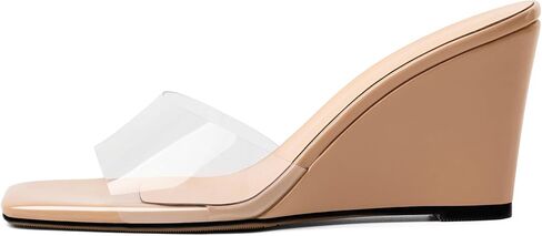 SAMMITOP Womens Clear Heels Sandals Square Open Toe Wedge Heel Sandals Slip On Heeled Mules Summer Dress Slipper Shoes 3.5 Inch in Kuwait