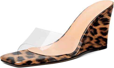 SAMMITOP Womens Clear Heels Sandals Square Open Toe Wedge Heel Sandals Slip On Heeled Mules Summer Dress Slipper Shoes 3.5 Inch in Kuwait