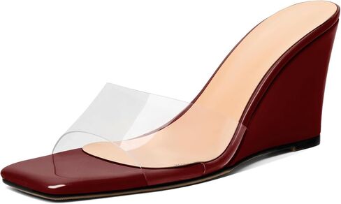 SAMMITOP Womens Clear Heels Sandals Square Open Toe Wedge Heel Sandals Slip On Heeled Mules Summer Dress Slipper Shoes 3.5 Inch in Kuwait