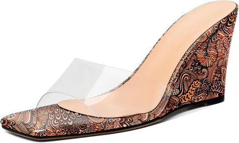SAMMITOP Womens Clear Heels Sandals Square Open Toe Wedge Heel Sandals Slip On Heeled Mules Summer Dress Slipper Shoes 3.5 Inch in Kuwait