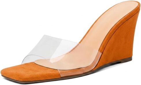 SAMMITOP Womens Clear Heels Sandals Square Open Toe Wedge Heel Sandals Slip On Heeled Mules Summer Dress Slipper Shoes 3.5 Inch in Kuwait