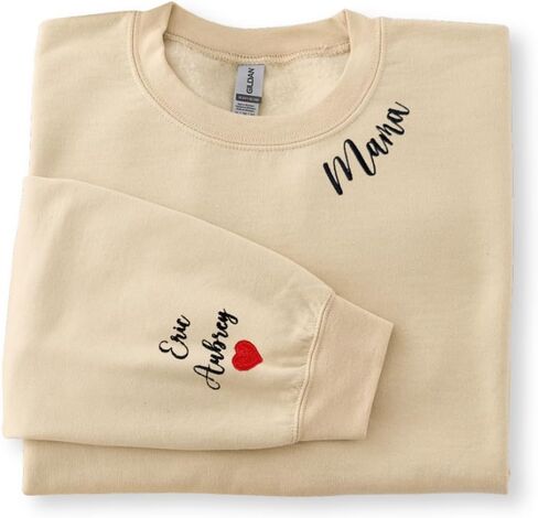 Custom Mama Embroidered Sweatshirt with Kids Names on Sleeve – Gift for Mom on Mothers Day, Birthday, Christmas in Saudi Arabia