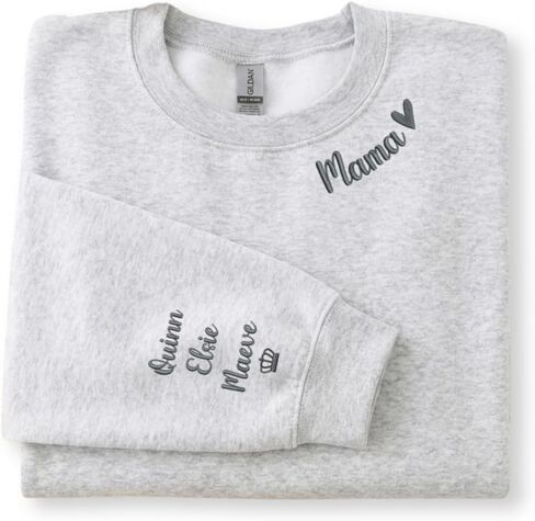 Custom Mama Embroidered Sweatshirt with Kids Names on Sleeve – Gift for Mom on Mothers Day, Birthday, Christmas in Saudi Arabia