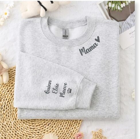 Custom Mama Embroidered Sweatshirt with Kids Names on Sleeve – Gift for Mom on Mothers Day, Birthday, Christmas in Saudi Arabia