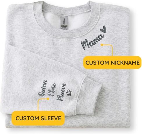 Custom Mama Embroidered Sweatshirt with Kids Names on Sleeve – Gift for Mom on Mothers Day, Birthday, Christmas in Saudi Arabia