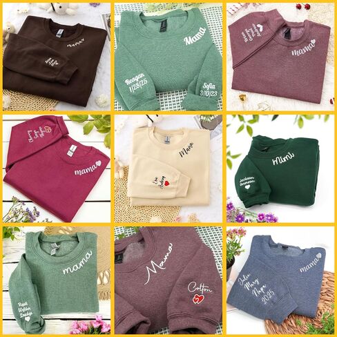 Custom Mama Embroidered Sweatshirt with Kids Names on Sleeve – Gift for Mom on Mothers Day, Birthday, Christmas in Saudi Arabia