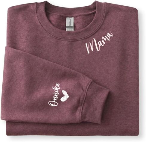 Custom Mama Embroidered Sweatshirt with Kids Names on Sleeve – Gift for Mom on Mothers Day, Birthday, Christmas in Saudi Arabia