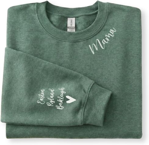 Custom Mama Embroidered Sweatshirt with Kids Names on Sleeve – Gift for Mom on Mothers Day, Birthday, Christmas in Saudi Arabia