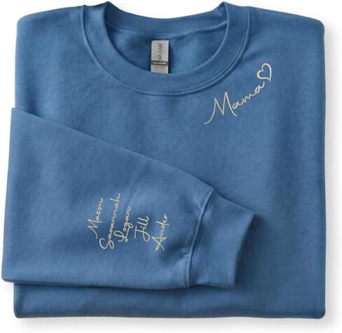 Custom Mama Embroidered Sweatshirt with Kids Names on Sleeve – Gift for Mom on Mothers Day, Birthday, Christmas in Saudi Arabia