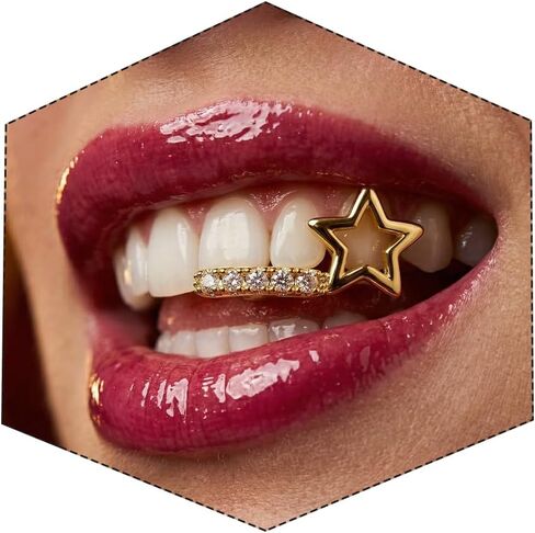 Teeth Dental Grillz Fashionable Hollow Star Bar Zirconia Combination Hip Hop Tooth Jewelry, Adjustable Fit Grillz with Star CZ Design Customizable Teeth Jewelry for Men Women Pimp Accessories in Saudi Arabia