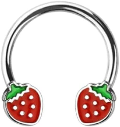 Pierced Owl 16GA 316L Stainless Steel Strawberry Ends Horseshoe Circular Barbell in Kuwait