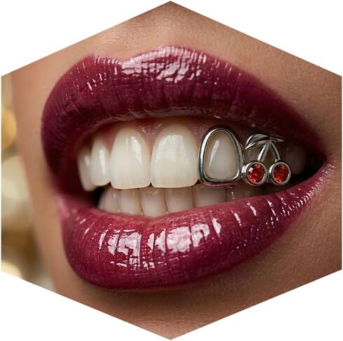 Gold Silver Grillz with Star Cherry Design，Premium Teeth Dental Jewelry with Red Zircon Accents, Adjustable Fit, Customizable Grillz for Men Women,Perfect for Hip Hop Fashion Costume Pimp Accessories in Saudi Arabia