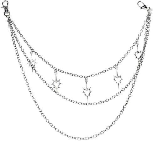Layered Silver Metal Pants Chain with Spiked Heart Charms, Gothic Style Waist Belt Chain for Jeans in Kuwait