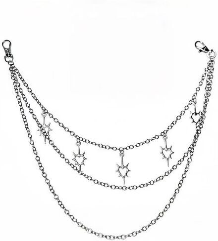 Layered Silver Metal Pants Chain with Spiked Heart Charms, Gothic Style Waist Belt Chain for Jeans in Kuwait