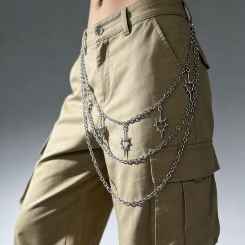 Layered Silver Metal Pants Chain with Spiked Heart Charms, Gothic Style Waist Belt Chain for Jeans in Kuwait