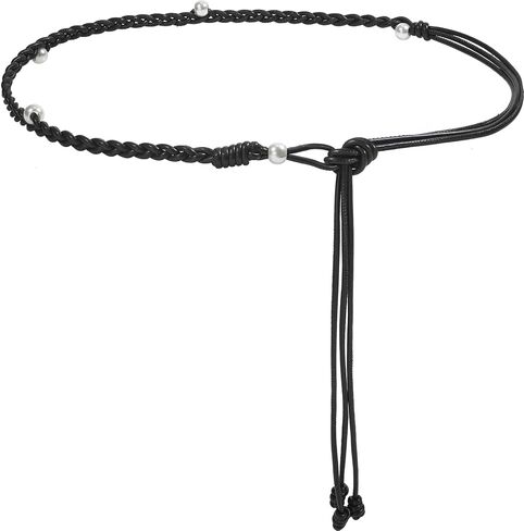 Knotted Waist Belt for Women Bohemian PU Leather Belts Pearl Thin Belts for Dresses in Saudi Arabia