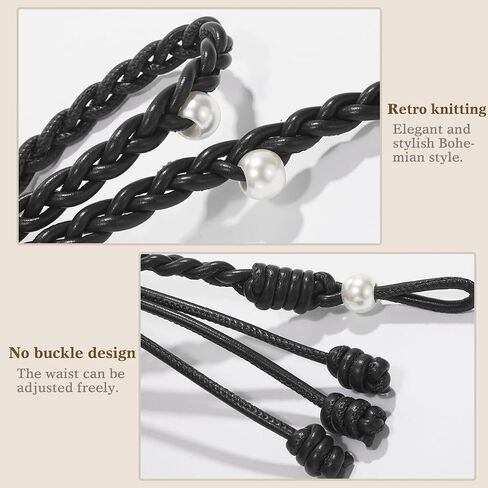 Knotted Waist Belt for Women Bohemian PU Leather Belts Pearl Thin Belts for Dresses in Saudi Arabia