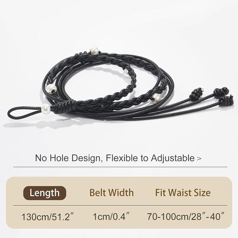 Knotted Waist Belt for Women Bohemian PU Leather Belts Pearl Thin Belts for Dresses in Saudi Arabia