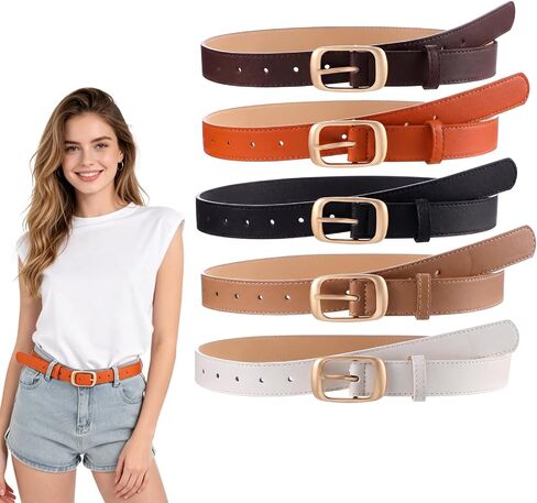 5 Pack Women Leather Belts for Jeans & Dresses, Ladies Waist Belt Set with Alloy Buckle (5 Colors, Fits Waist 27-36 Inches/69-91 cm) in Kuwait