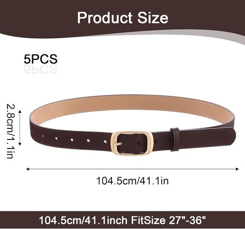 5 Pack Women Leather Belts for Jeans & Dresses, Ladies Waist Belt Set with Alloy Buckle (5 Colors, Fits Waist 27-36 Inches/69-91 cm) in Kuwait