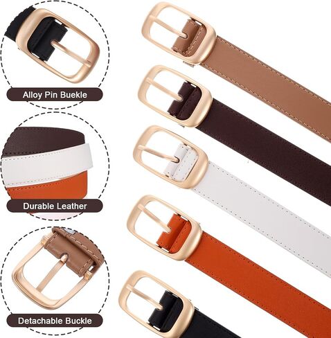 5 Pack Women Leather Belts for Jeans & Dresses, Ladies Waist Belt Set with Alloy Buckle (5 Colors, Fits Waist 27-36 Inches/69-91 cm) in Kuwait