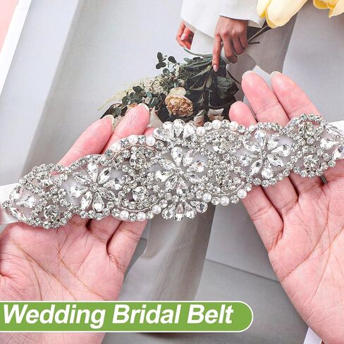 Rhinestone Pearl Wedding Belt For Bride Dress For Bride Evening Party Dress - Wedding Dress Belt in Saudi Arabia