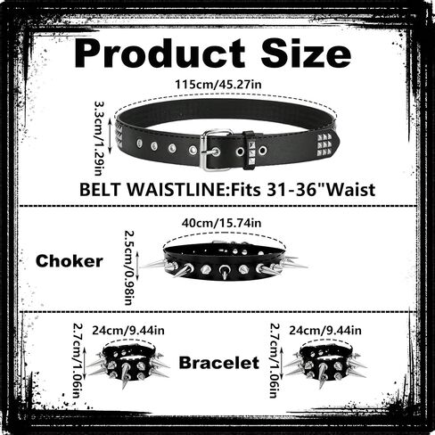 YMO Black Studded Belt, Spiked Choker and Spiked Bracelets Emo Belt Goth Punk Rock Rivet Cuff Studded Bracelet Punk Accessories for Women Men in Saudi Arabia