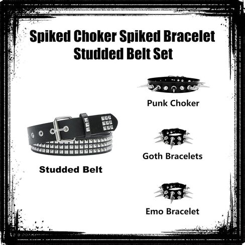 YMO Black Studded Belt, Spiked Choker and Spiked Bracelets Emo Belt Goth Punk Rock Rivet Cuff Studded Bracelet Punk Accessories for Women Men in Saudi Arabia