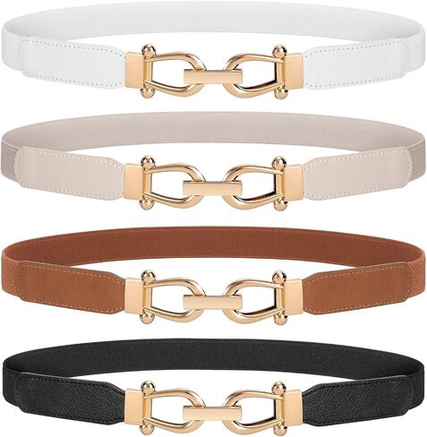 Ssumday Stretchy Elastic Waist Belt for Women–4 Packs Gold Buckle Skinny Belt Set–Soft Leather Fashion Accessory in Saudi Arabia